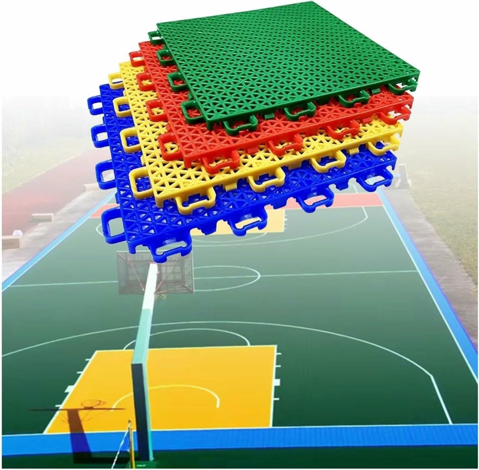 Terrain de sport extérieur drainant : dalles basket-ball clipsables jaunes