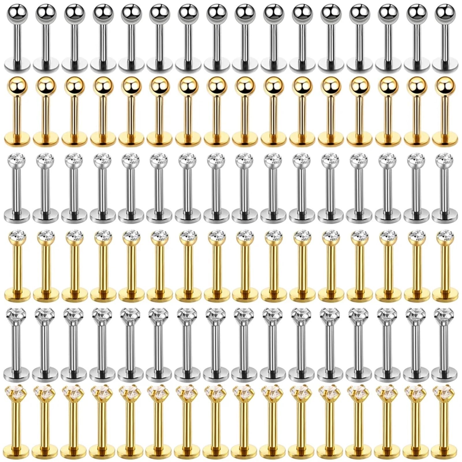 10 Uds./50 Uds. G23 Ttianium Labret oreja labio Stud joyería piedra cuadrada cartílago Tragus pendiente lengua pernos roscado joyería del cuerpo