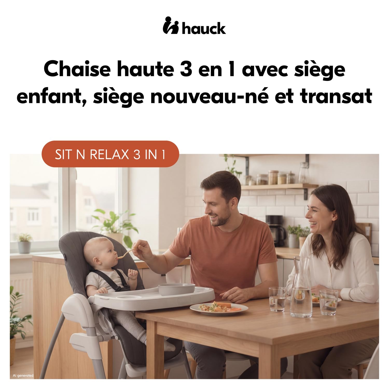 hauck Chaise Haute Bébé Evolutive Sit N Relax 3 en 1 – dès Naissance jusqu'à 15 kg, Transat Bebe, Balancelle, Arche de Jeux, Tablette Repas, Roues, Panier, Réglable en Hauteur, Pliable - Beige