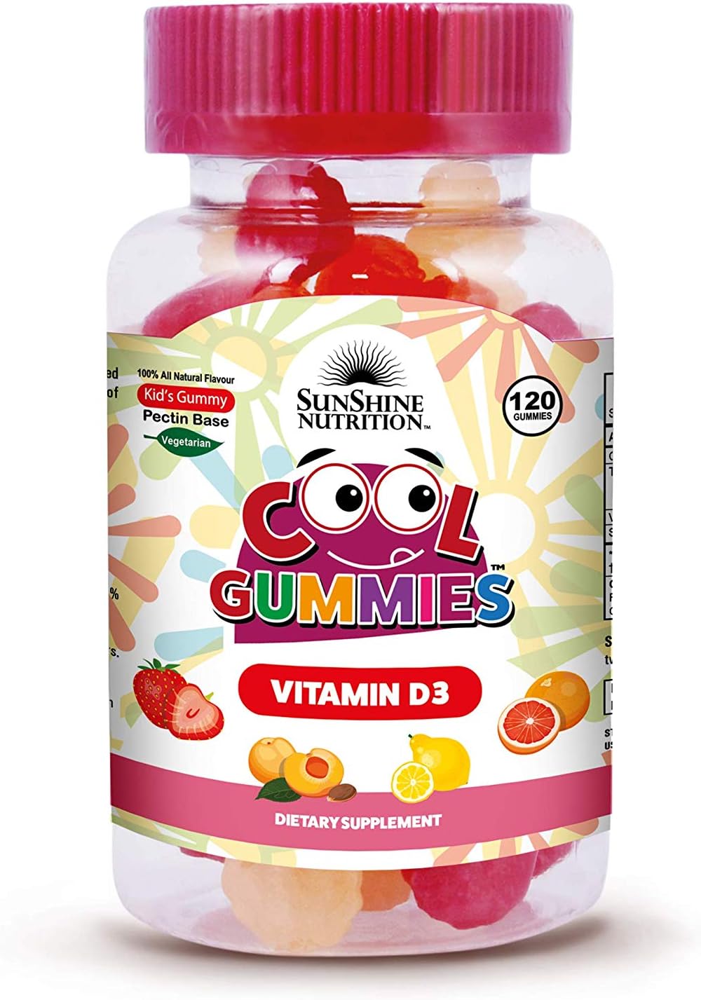 Sunshine Nutrition Vitamin D3 Cool Gummies For Kids 120 Gummies | 100% All Natural Flavor | Gluten Free
