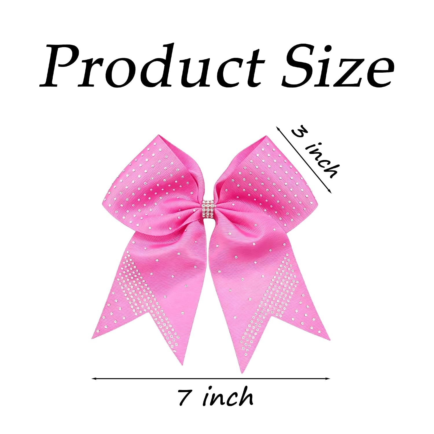 16 Pcs 7 Inch Glitter Large Cheer Bows Rhinestones Hair Bows Girls Cheerleading Bows Bulk Elastic Band Ponytail Holder for Teens Girls College Sports Competition (Hot Pink)