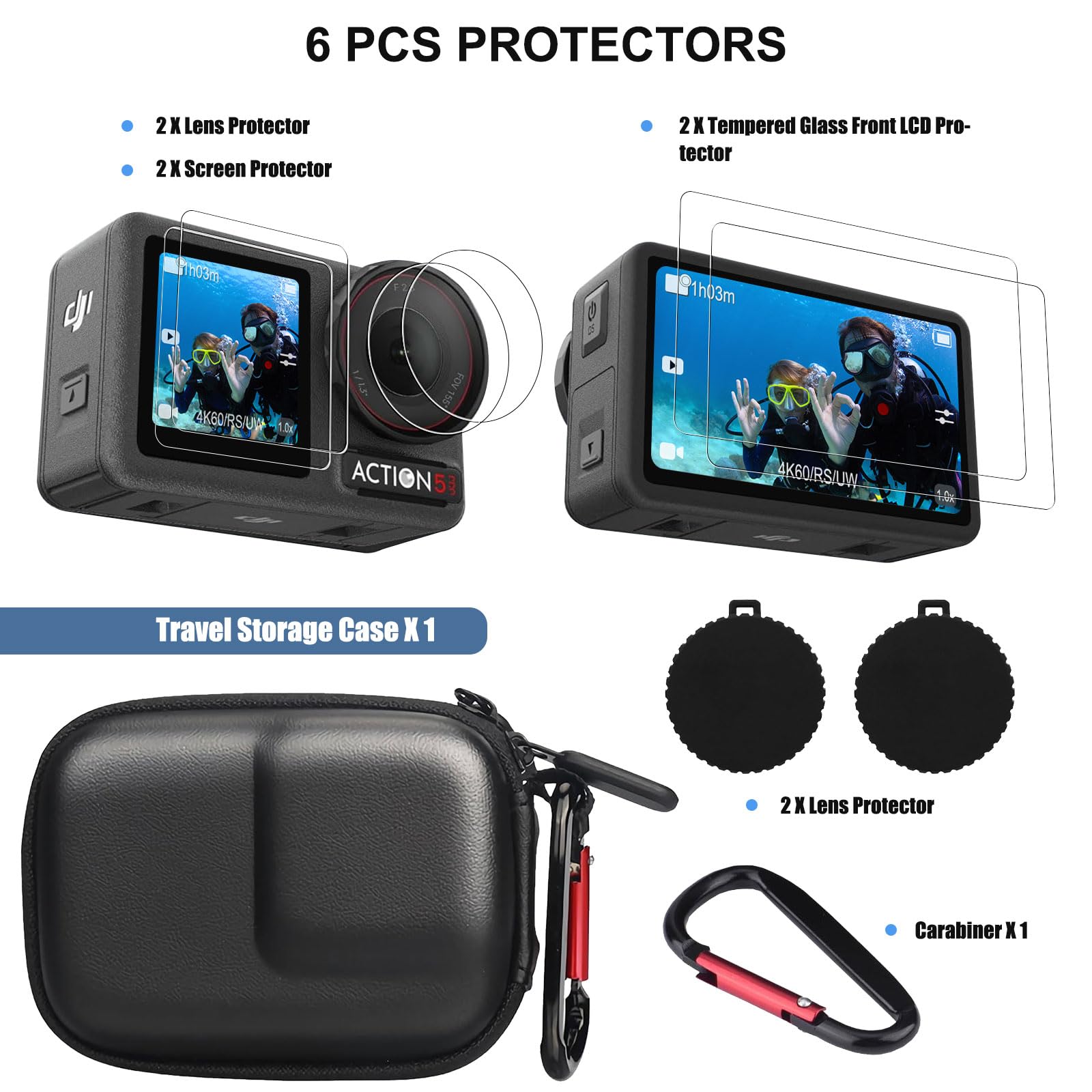 DJI Osmo Action 5 Pro Case Kit, torba do noszenia, folia ochronna na wyświetlacz 9H, silikonowa osłona obiektywu – odporna na uderzenia, zarysowania, pyłoszczelna, wszechstronna ochrona