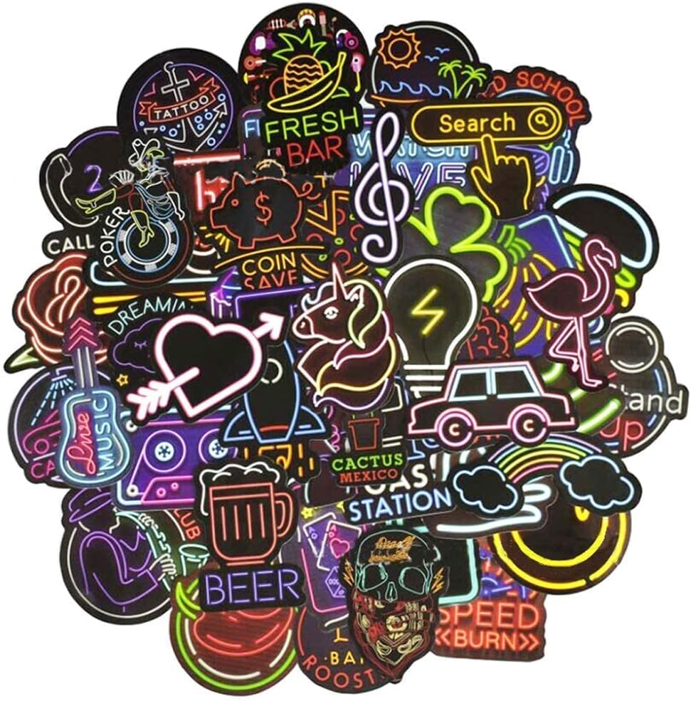 JustYit 100 PCS Vinyl Stickers Cool Color Graffiti Sticker Flash Stickers PVC Decals Vintage Retro Pop Art Graffiti Super Stickers for Laptop Snowboard Luggage Suitcase Bumper Stickers (Neon Series)