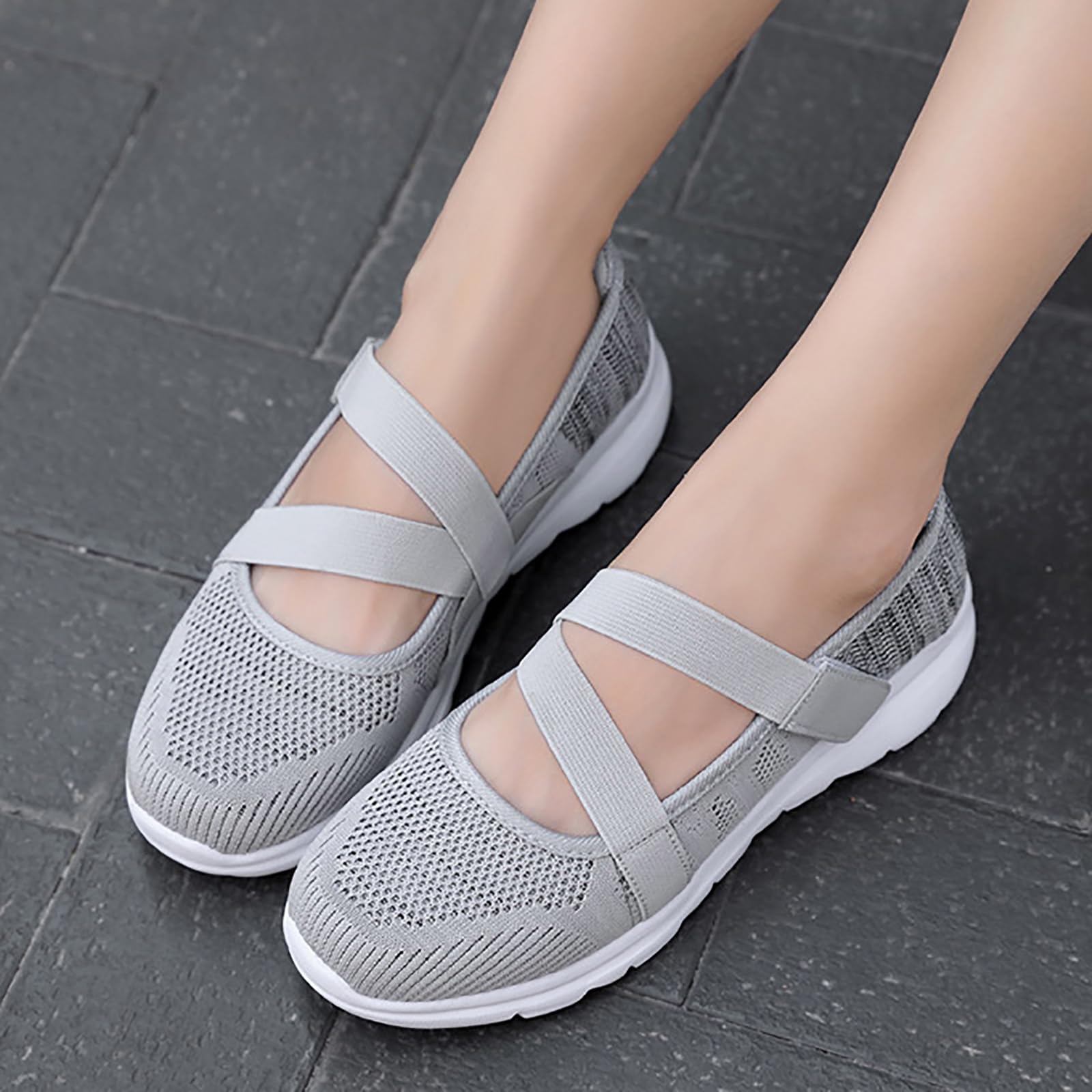 Mary Jane - Scarpe basse da donna, comode, eleganti, in maglia, casual, da infermiera, con supporto per arco plantare