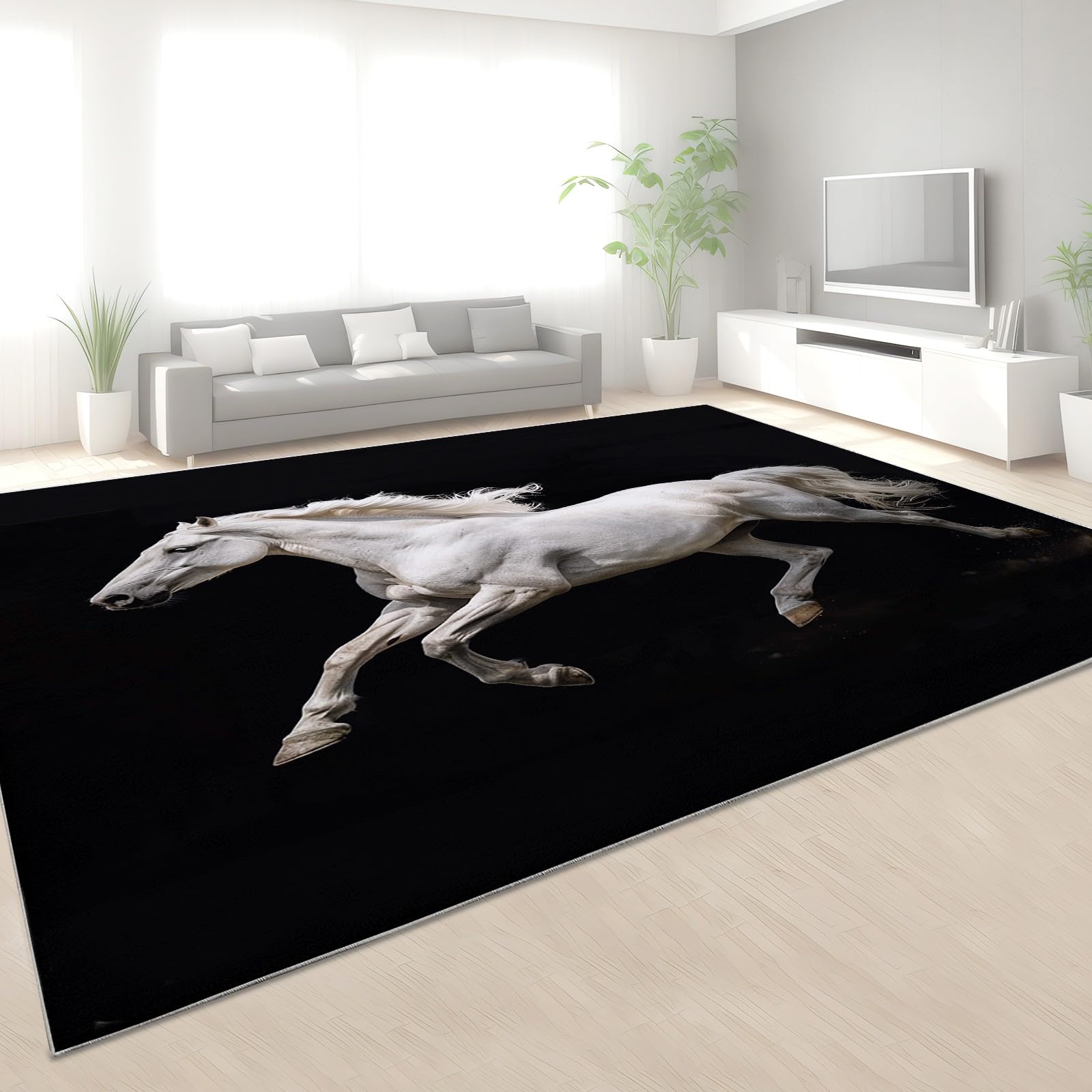 Teppich Tierpferd Schwarz 120x180 cm Wohnzimmer Teppich Schlafzimmer Teppich Modern Waschbarer Kurzflor Teppiche rutschfest Flauschig Weiche Teppiche