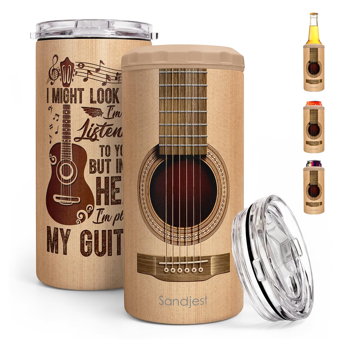 Guitar Can Cooler 12oz - Travel Mug Cup - Stainless Steel Insulated for Men Women - Tumbler Cans Koozie, Beach Gift for Summer Vacation, Christmas, Birthday