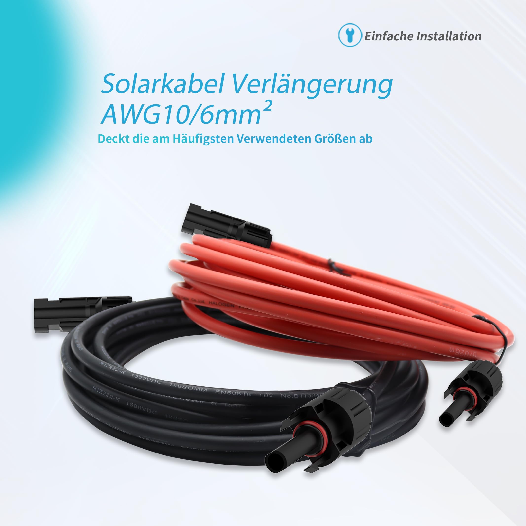 MXRPV Zonnekabel 6 mm², verlenging 3/5/10 m, PV kabel 6 mm², IP68 waterdicht, fotovoltaïsche zonnekabel met mantel, verlengkabel voor zonnepanelen (3 meter
