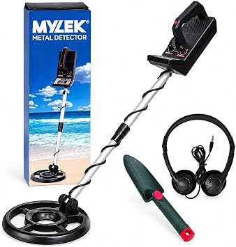 MYLEK Metal Detector Kit Height Adjustable With Waterproof Search Coil - Detects All Gold, Silver, Non-Ferrous Metals, Treasure, Lightweight With Headphones And Shovel, Kids Adults Beginners