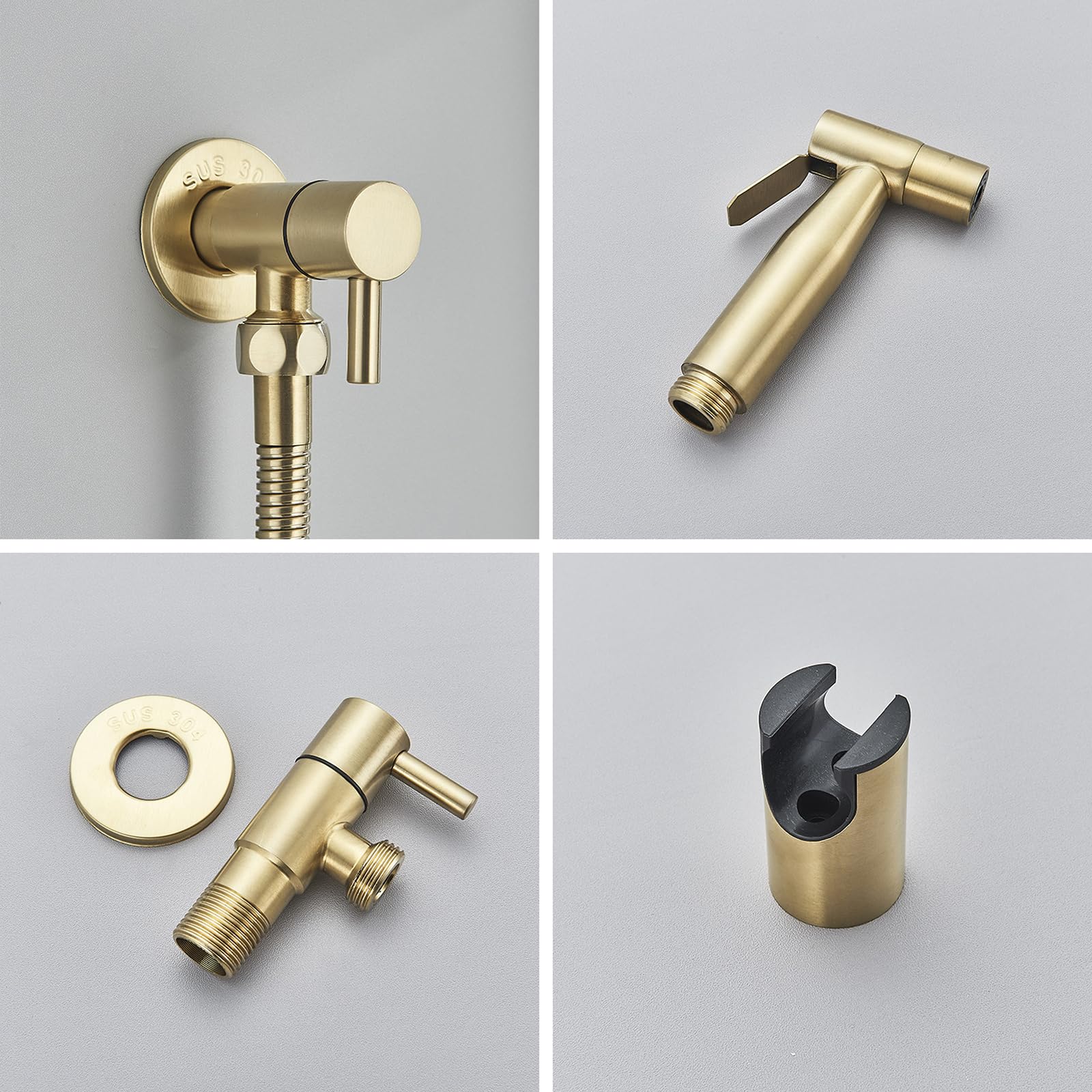 Grifo Portatil para Wc Kit Acero Inoxidable Juego de Ducha de Mano de Bidé para Higiene Personal,Oro Cepillado
