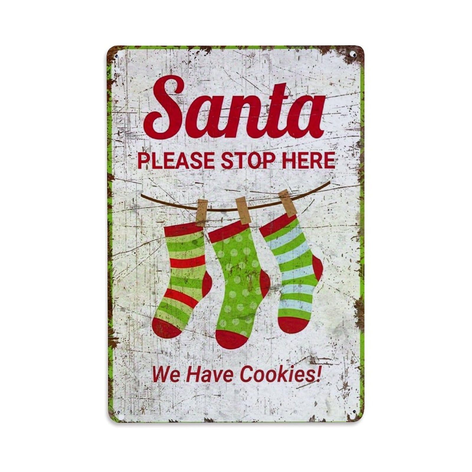 Jdfenggu Vintage Santa Please Stop Here Cookies Retro Metal Tin Sign, Metal Poster For Bar, Home, Man Cave, Kitchen, Laundry Room Art Decor 8X12 Inch