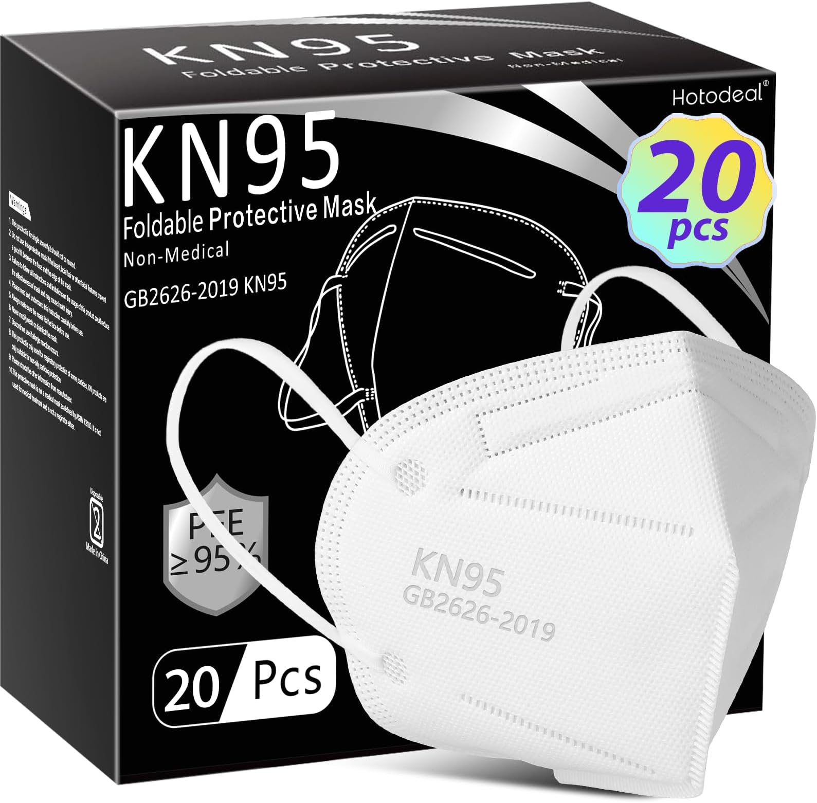 Hotodeal KN95 Face Mask 20 PCS,5 Layers Cup Dust Mask Against PM2.5 from Fire Smoke, Dust, for Men, Women, Essential Workers(White)