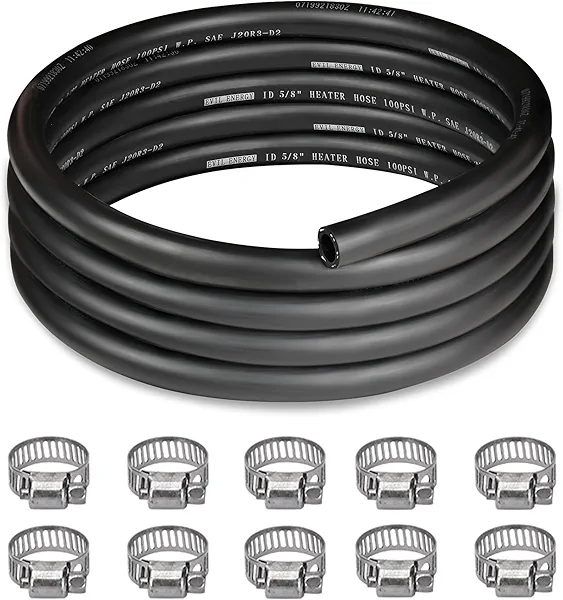 EVIL ENERGY 5/8" Heater Hose 10FT Coolant Radiator Hose With 10PCS Clamps Straight 100PSI SAE 20R3 Black
