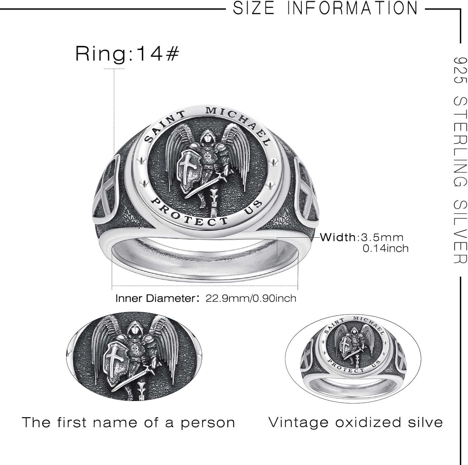 St Michael Ring S925 Sterling Silver Saint Michael Archangel Ring Religious Protector Christmas Jewelry Gifts for Men Women Birthday Anniversary Father's Day#7 8 9 10 11 12 13 14 - Image 4
