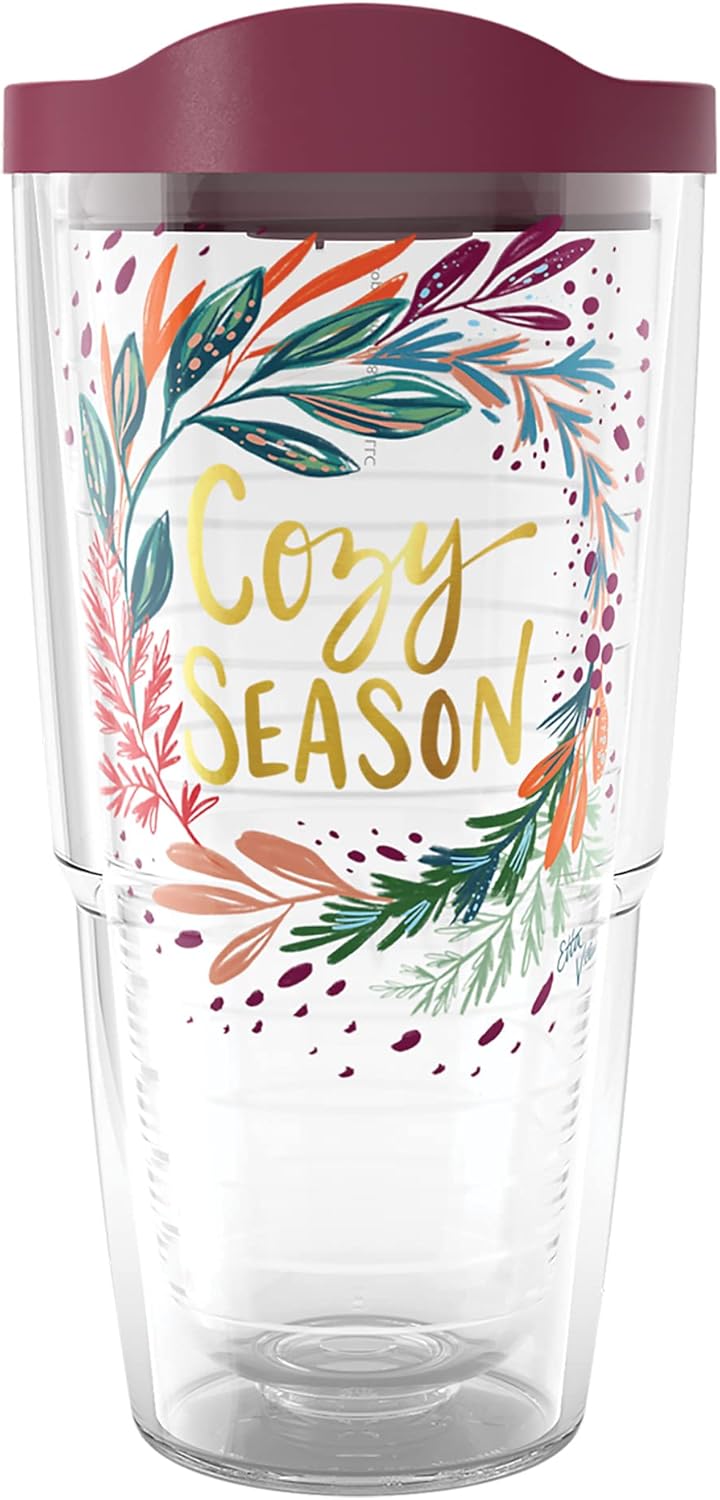 Tervis EttaVee Cozy Christmas Holiday Season Wreath Made in USA Double Walled Insulated Tumbler Travel Cup Keeps Drinks Cold & Hot, 24oz, Wreath