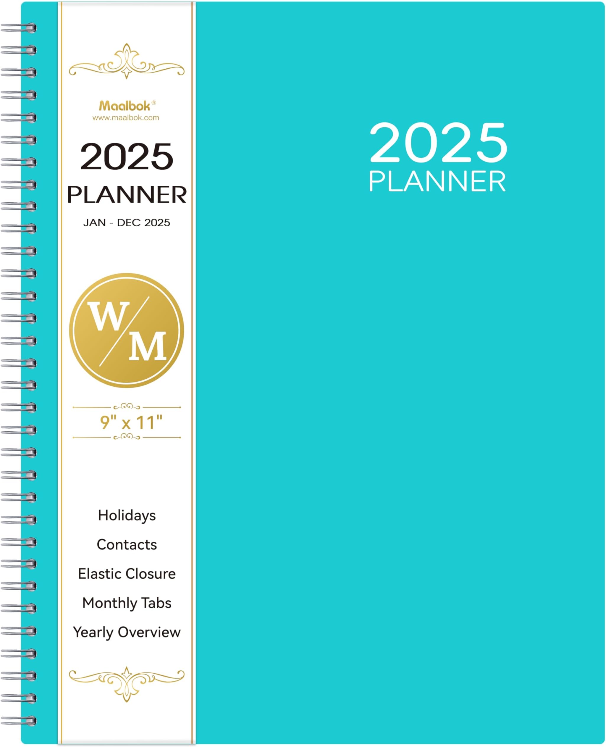 2025 Planner - JAN 2025 - DEC 2025, 9" x 11" Planner 2025, Weekly Monthly Planner 2025, Tabs, Premium Paper, Back Pocket, Spiral Bound, Green