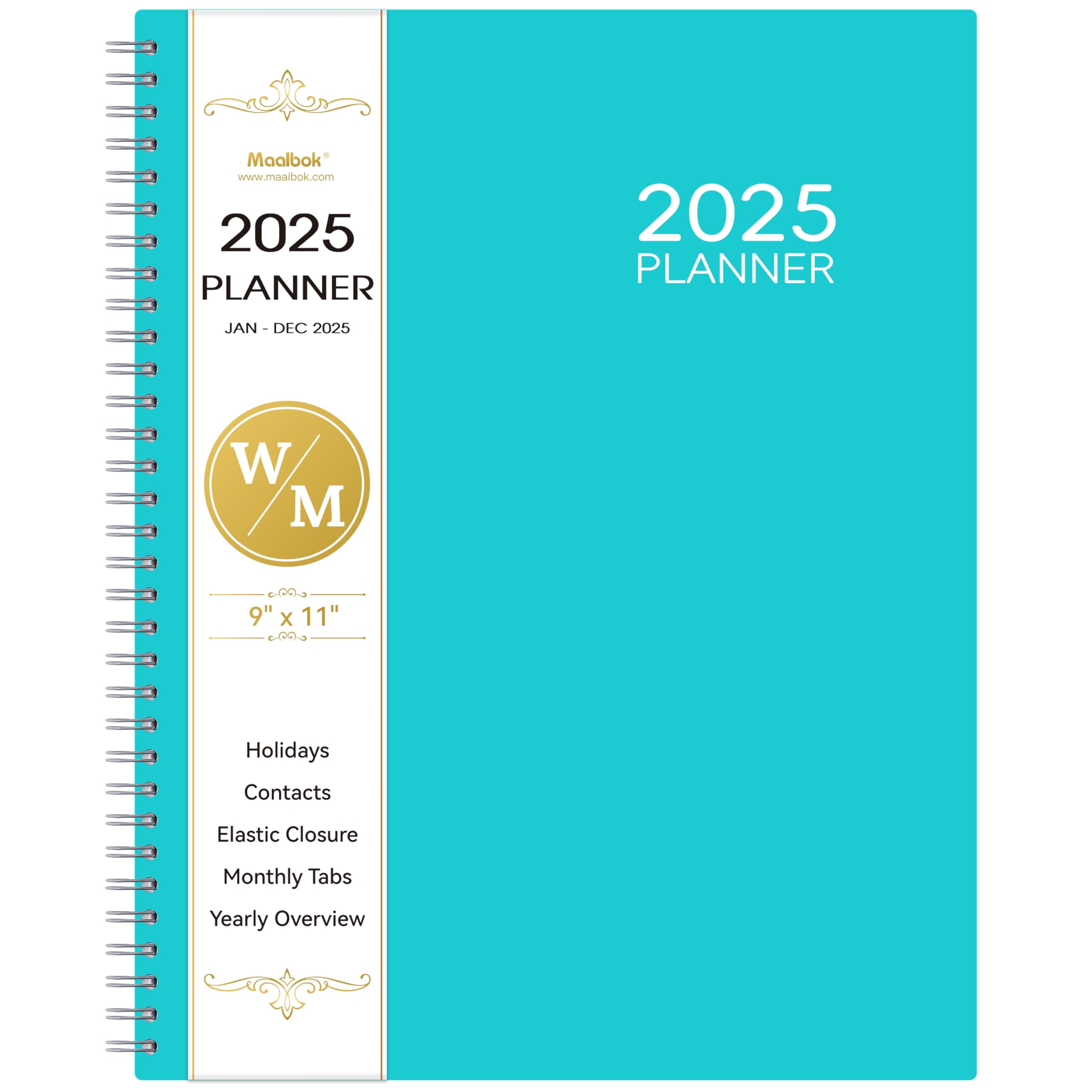 2025 Planner - JAN 2025 - DEC 2025, 9" x 11" Planner 2025, Weekly Monthly Planner 2025, Tabs, Premium Paper, Back Pocket, Spiral Bound, Green