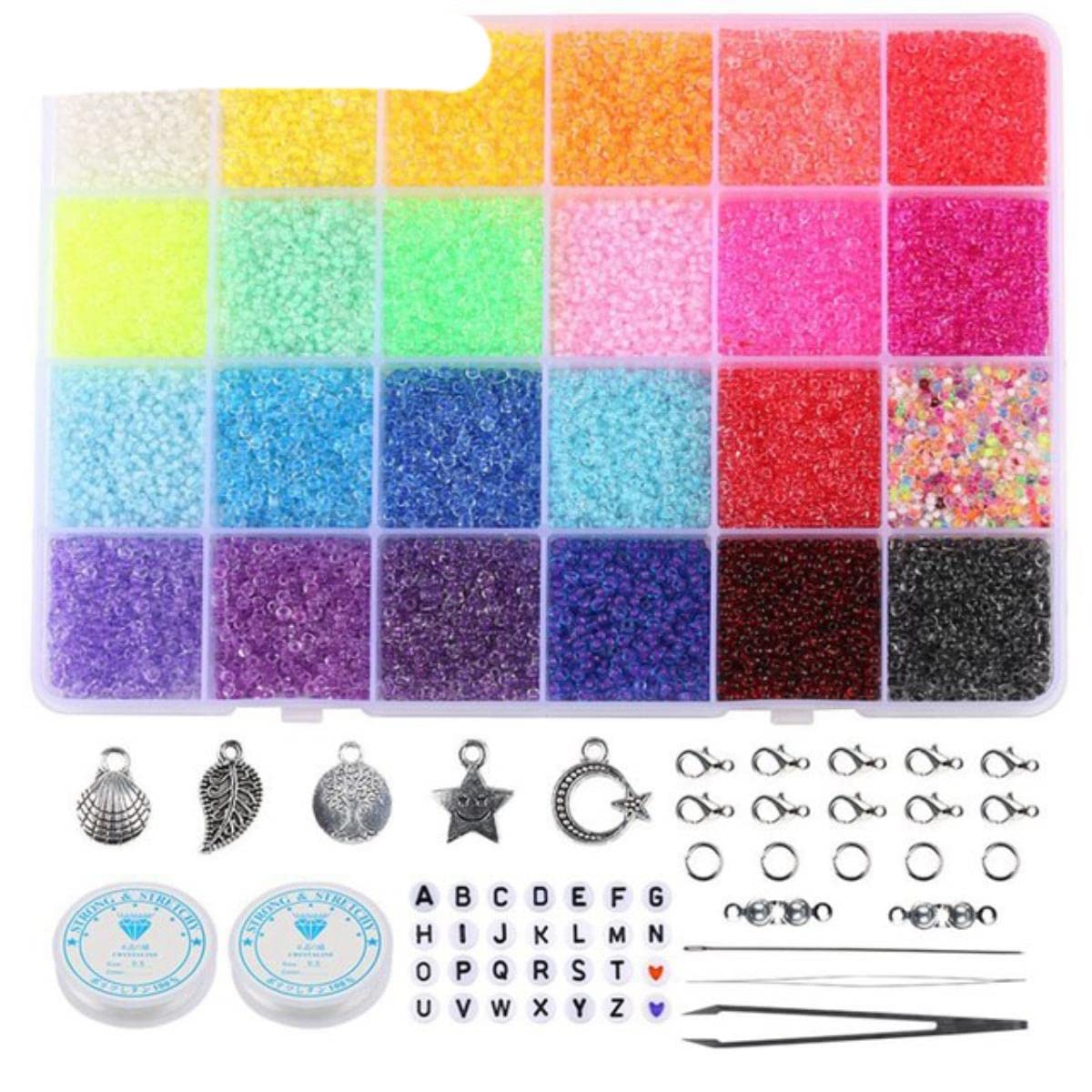 2mm Glas Rocailles Box Set mit Werkzeugen Alphabet Perlen für die Schmuckherstellung Armband Ringe DIY Zubehör Schmuckset