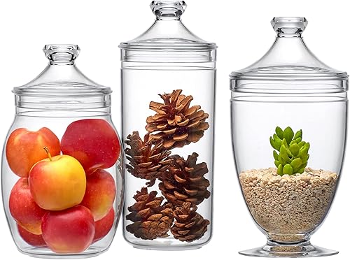 Miniatura 7 de Amazing Abby - Adore - Tarros de boticario de plástico (juego de 3 piezas, 52/46/46 oz) (no de vidrio), tarros de acrílico con tapas, recipientes