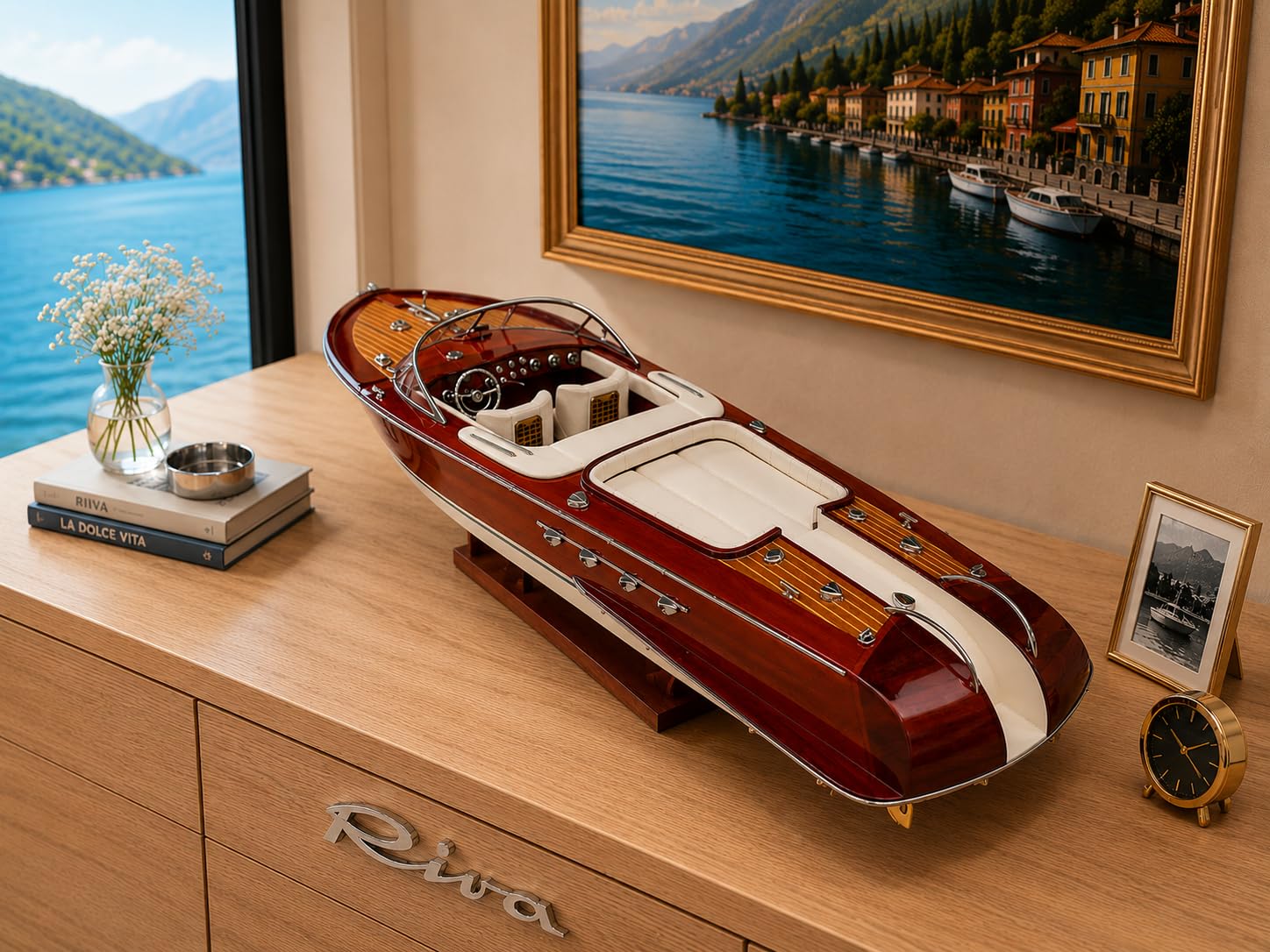 Modellino in legno del motoscafo Riva Aquarama, 55 cm, completamente assemblato