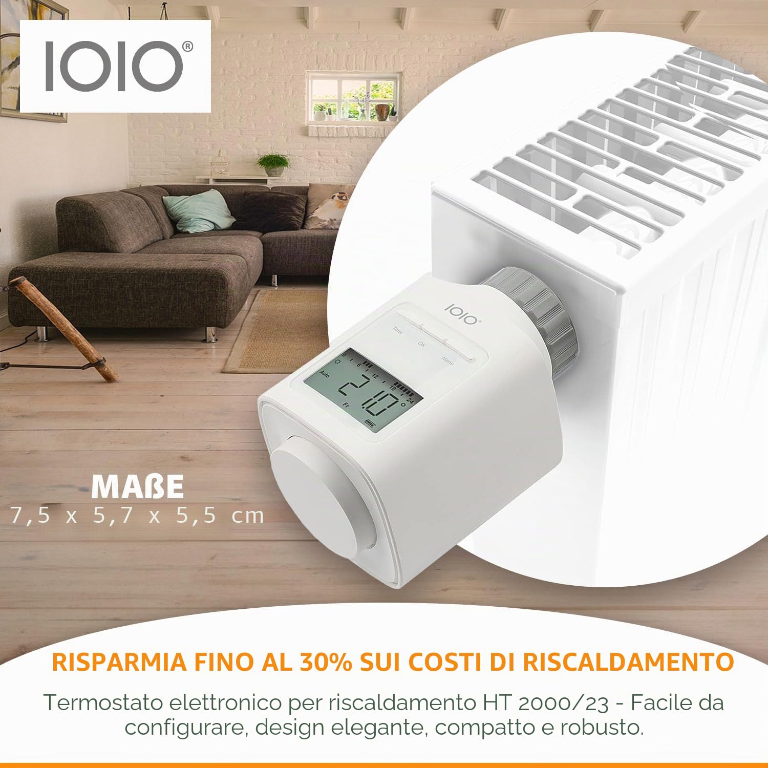 5 pezzi di termostato elettronico IOIO HT 2000/23 | risparmio sui costi di riscaldamento fino al 30% | facile installazione | programmabile individualmente | termostato per radiatori | regolatore di