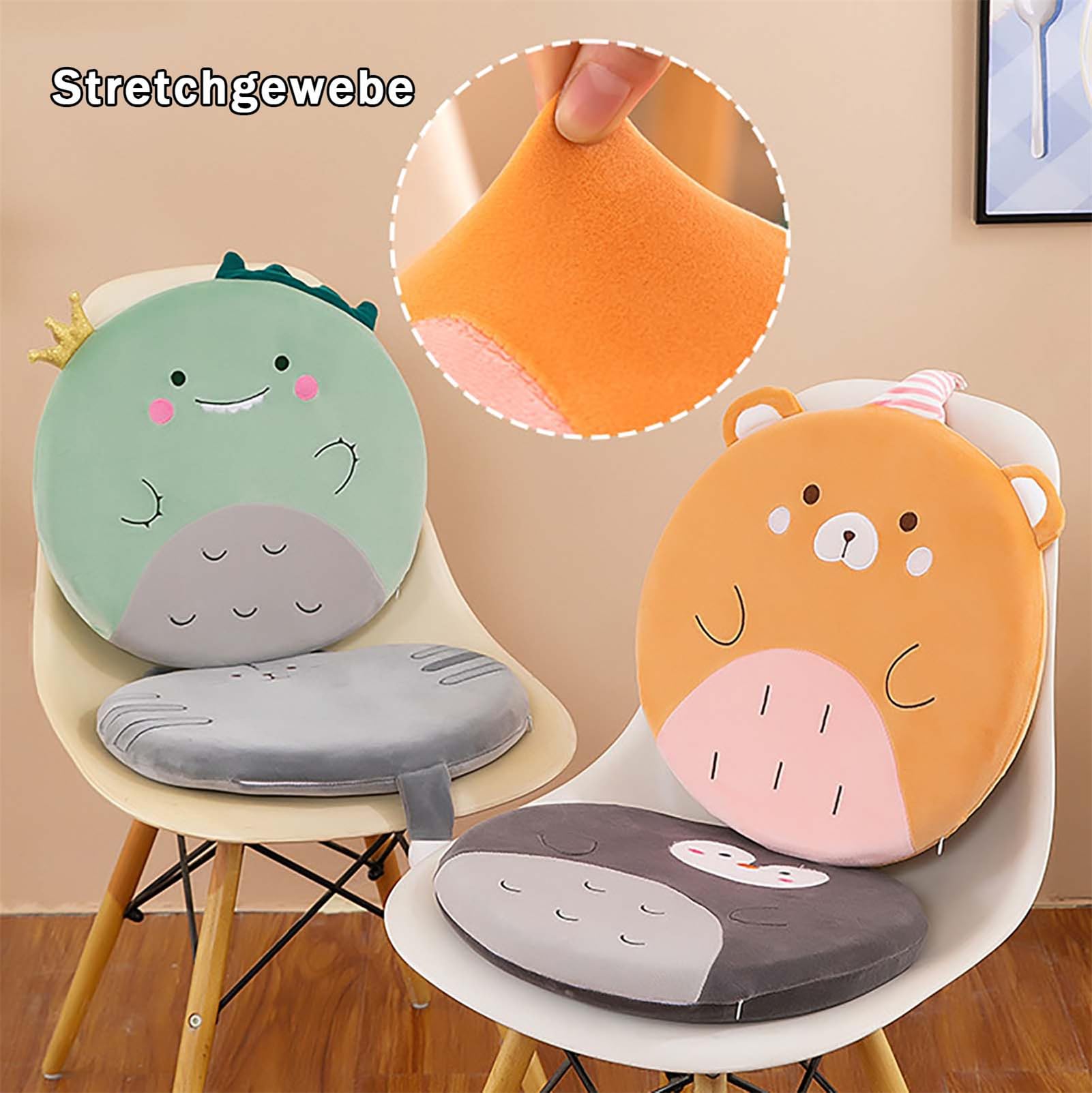 Runde Stuhlkissen Kinder, ø40cm Memory Foam Sitzkissen Stuhl Sitzpolster mit Abnehmbarer Bezug, Cartoon Tier Sitzauflage Plüschkissen Bodenkissen für Kinder Babyzimmer (Dinosaurier)