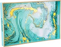 Vista 10 de Zosenley Bandeja decorativa, bandeja de plástico de mármol con asas, bandeja rectangular de tocador y bandeja de servir para baño, cocina, otomana
