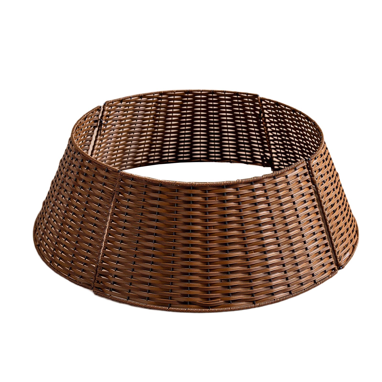 Carotoe Brown Natural Rattan Christmas Tree Stand Collar Skirt Hand Woven Base Cover Holiday Decoration For Home Rattan Christmas Tree Skirt