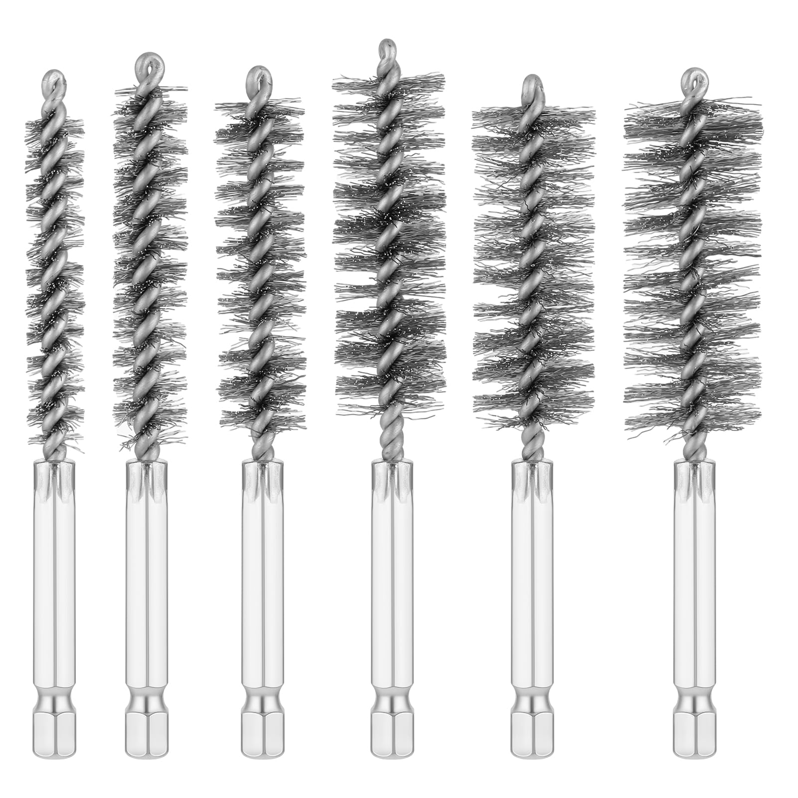 6 Pcs Bore Brush for Drill, Different Sizes Wire Brush for Drill, Stainless Steel Drill Brush witn 1/4 Inch HexShank Drill Wire Brush Set for Cleaning Power Drill Impact Driver (8/10/12/15/17/19mm)