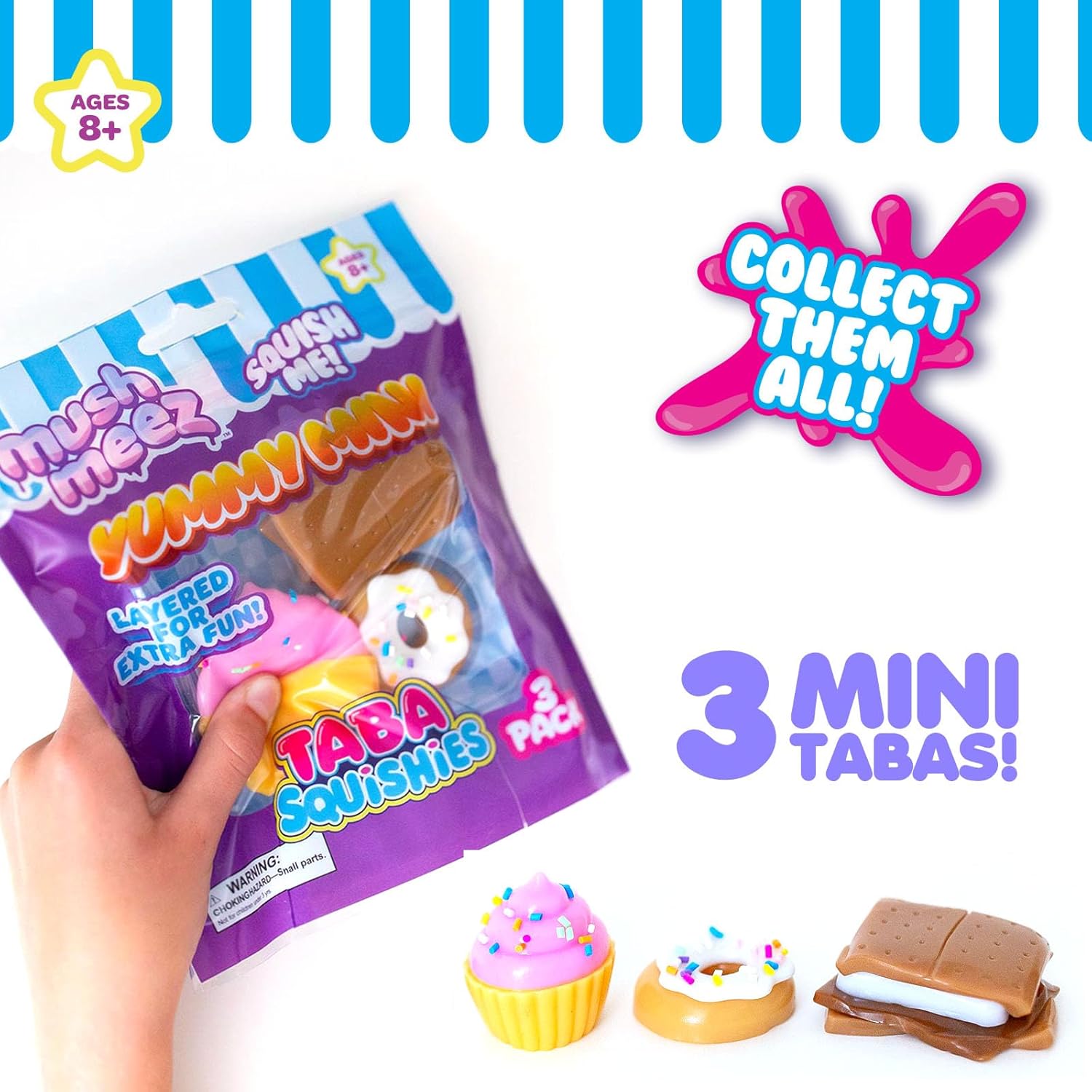 Yummy Mini Taba Squishies - Squish, Squeeze, Great for Stress Relief - Sensory / Fidget Play Food Squishy Toys for Kids and Adults, 3 Pack, 1.5"