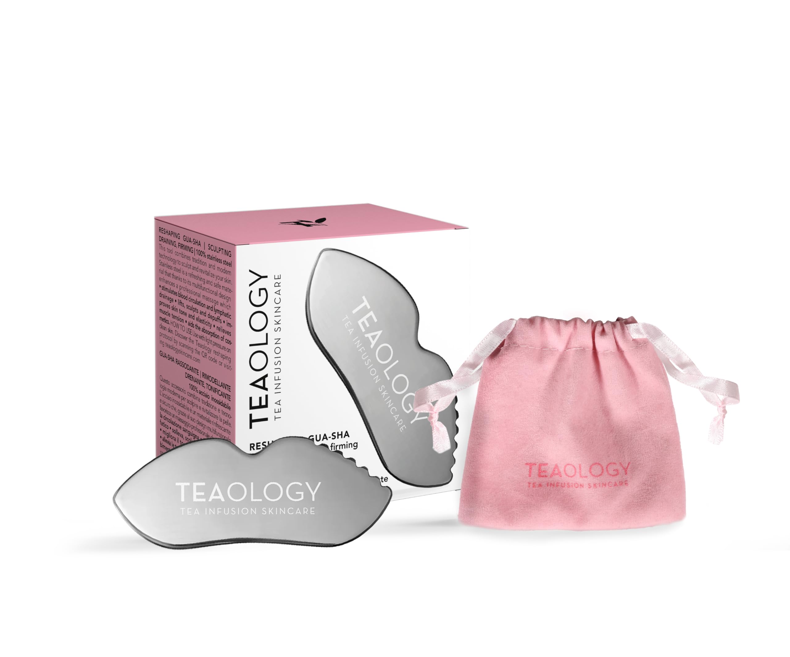 Teaology Gua Sha Sculpting+Contouring Tool I Massagestool zur Reduzierung von Schwellungen, Lymphdrainage und Gesichtsverspannungen I aus Edelstahl