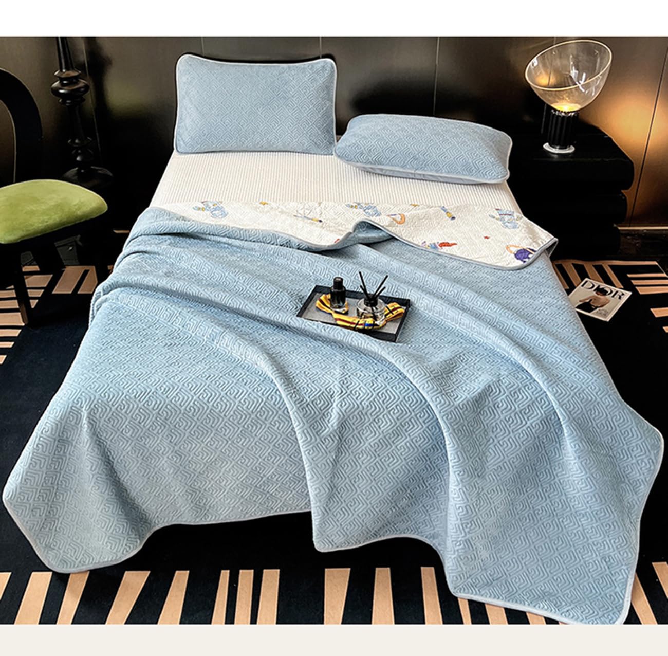Colcha para Cama(Disponible En Varios Tamaños), Acolchado Fino, Suava, Colcha Cubre Cama Multiusos, Cubrecama para Todas Las Estaciones,Light Green,215 * 240cm