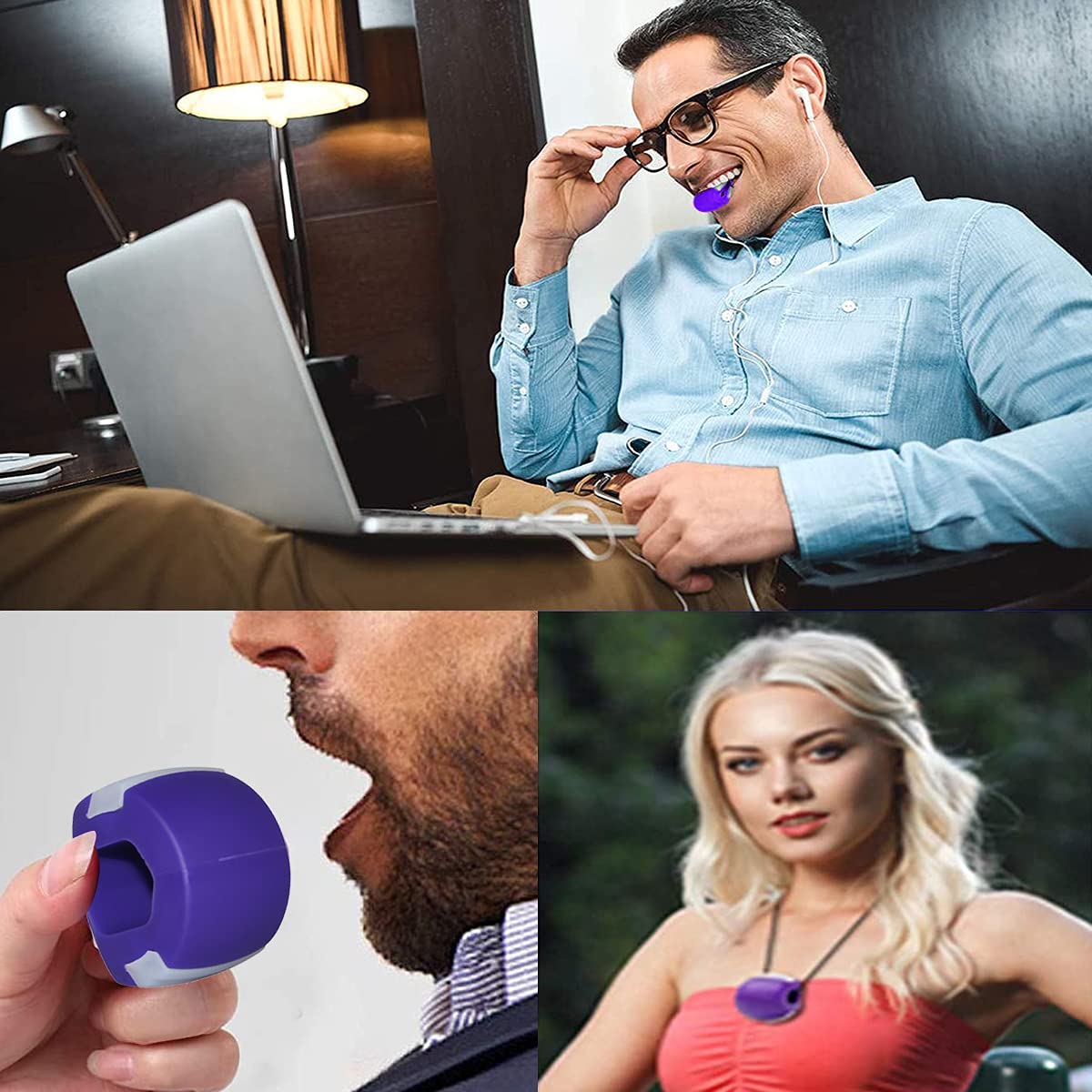 Set 3 Jaw Trainer Facciali - Allenatore Mascella Blu, Rosso E Nero Per Definire Il Viso