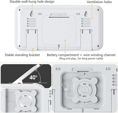 Miniatura 7 de Zgrmbo Reloj de pared digital con dígitos claros enormes de 4 pulgadas, reloj digital para pared con atenuación automática, semana, soporte estándar