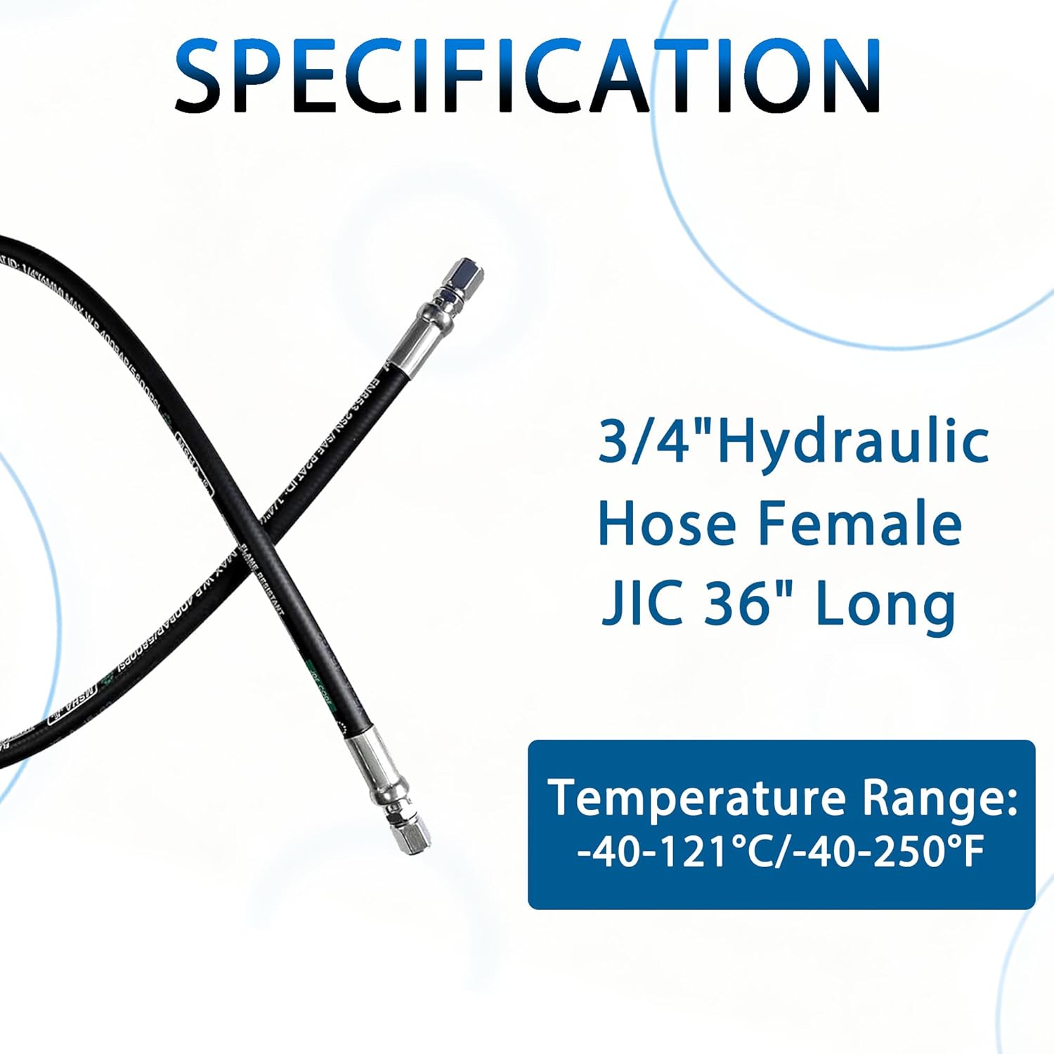 Heroson 26711-12-12RW Hydraulic Hose Swivel Assembly 3/4 ” Hydraulic Hose with Female JlC X Female JlC 36 ”Long3118 psi, Black 12-36 in