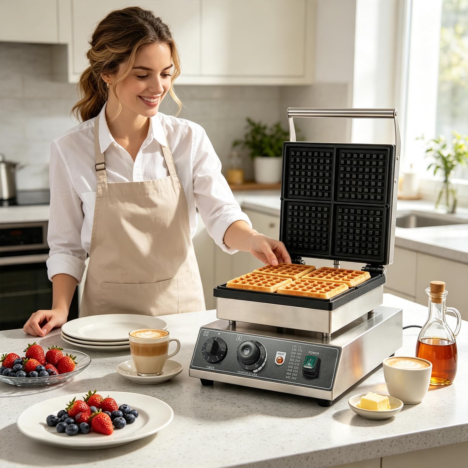 Piastra per waffle professionale, 4 scomparti, per gastronomia