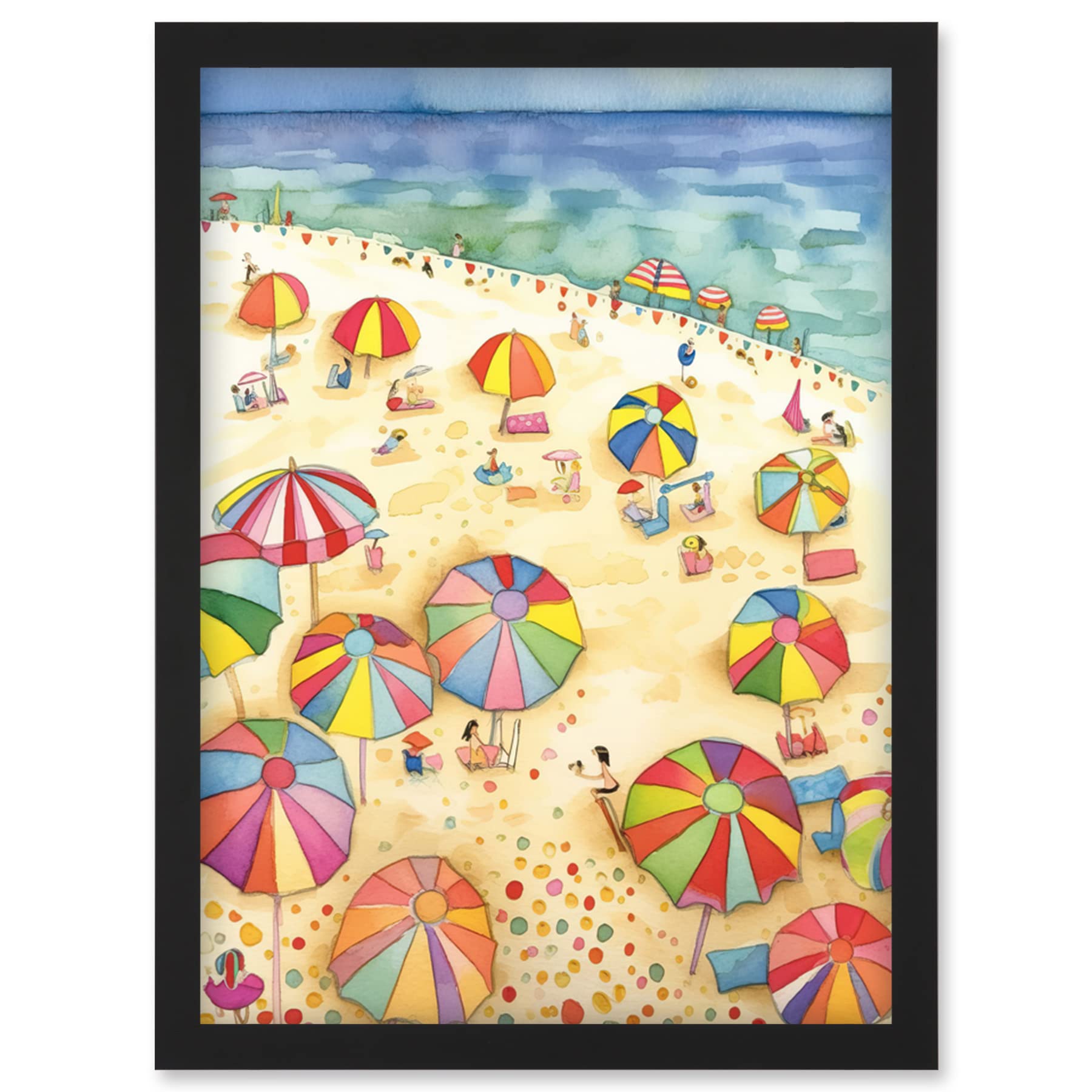 Artery8 Summer Beach Sunshine Folk Art Wall Art PrintA4 Size from B&Q