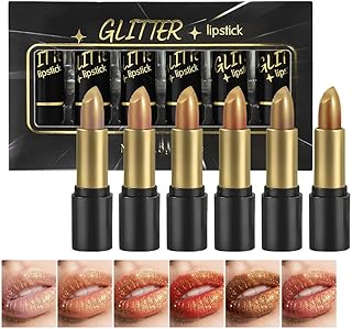 Lápiz labial metálico brillante con purpurina...