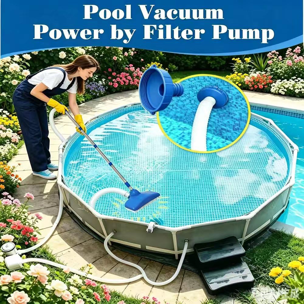 Aspirateur de piscine avec tige télescopique 2,3 m avec tuyau rétractable de 3,5 m - Aspirateur de piscine - Kit de nettoyage pour piscines, spas, jacuzzis