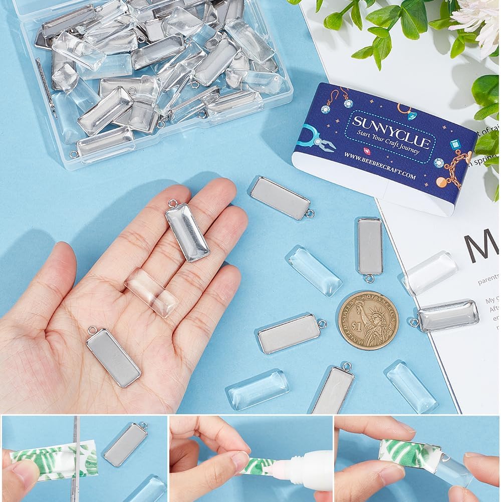 SUNNYCLUE 1 Box 80Pcs Pendant Trays Set Small Rectangle Stainless Steel Bezel Tray Pendant Cabochon Settings Cabochon Blanks Bezels for Jewelry Making Charms DIY Earrings Bracelets - Image 3
