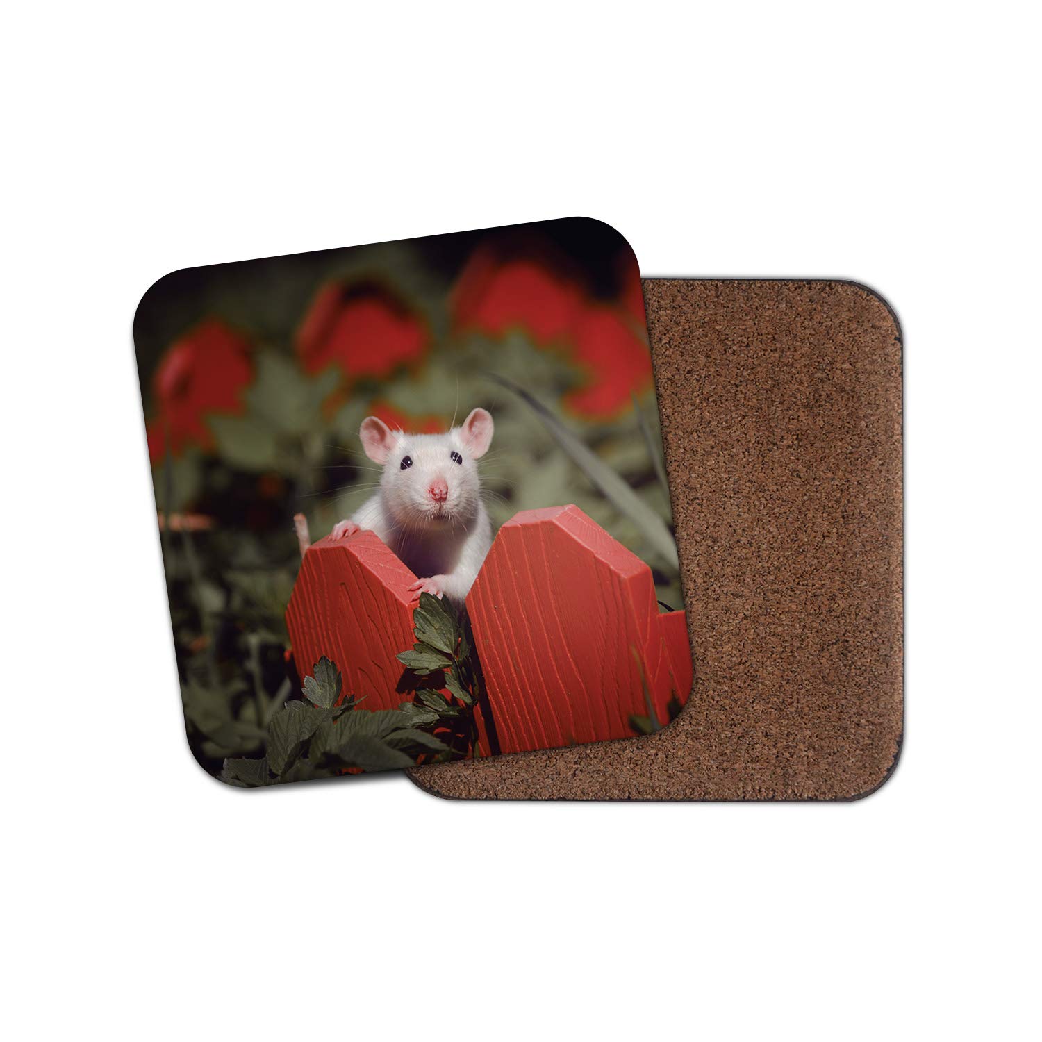 Destinationvinyl Multicolor 1 X Adorable White Rat Coaster - Mouse Mice Animal Fun Rodent Pet #8778