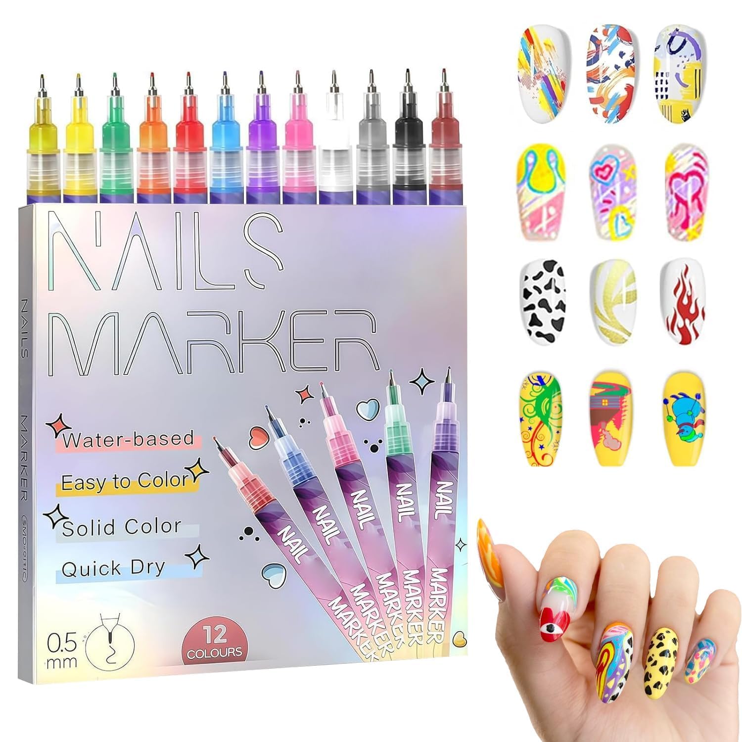 12 Colores Boligrafo 3d Pintauñas, DIY Set de Pinceles Polygel para Uñas Semipermanentes, Bolígrafo Manicura Niñas, Esmalte de Uñas Secado Rapido, Pincel Liner para Casa o Salón