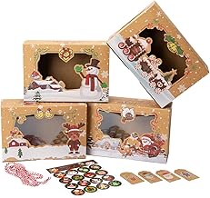12 Pcs T-Lanugage Cookie Boxes, Gift Baking Box with Window, Stickers and Rope for Christmas Pastries, Cookies, Pie, Donuts, Macaroon 8.7 x 5.9 x 2.8inch Brown