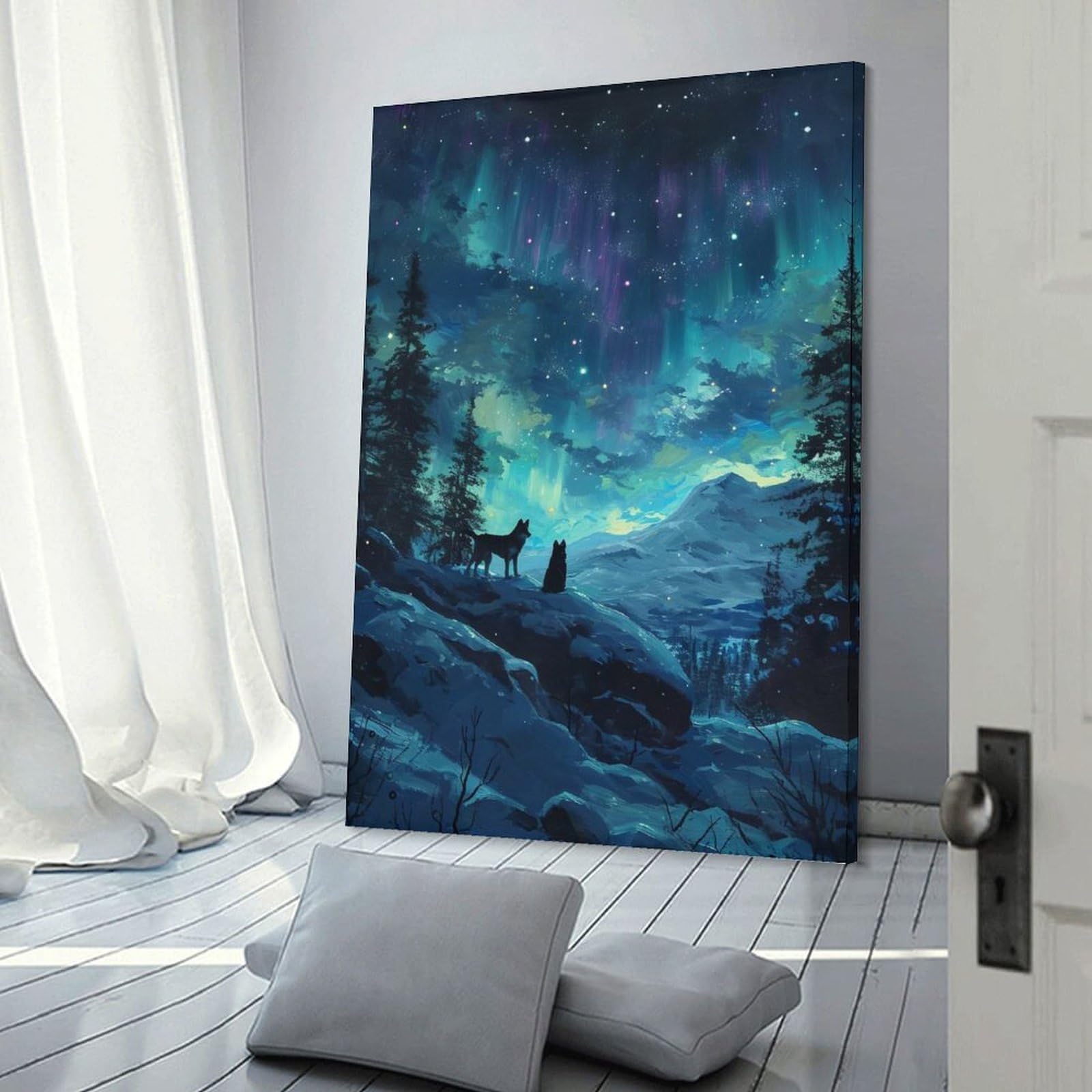 Junmoney Two Wolves Howling Room Decor Wall Art 20x30inch(50x75cm), for Bedroom, Guest Room Or Reading Nook, An Easy Wall Refresh for Bedrooms