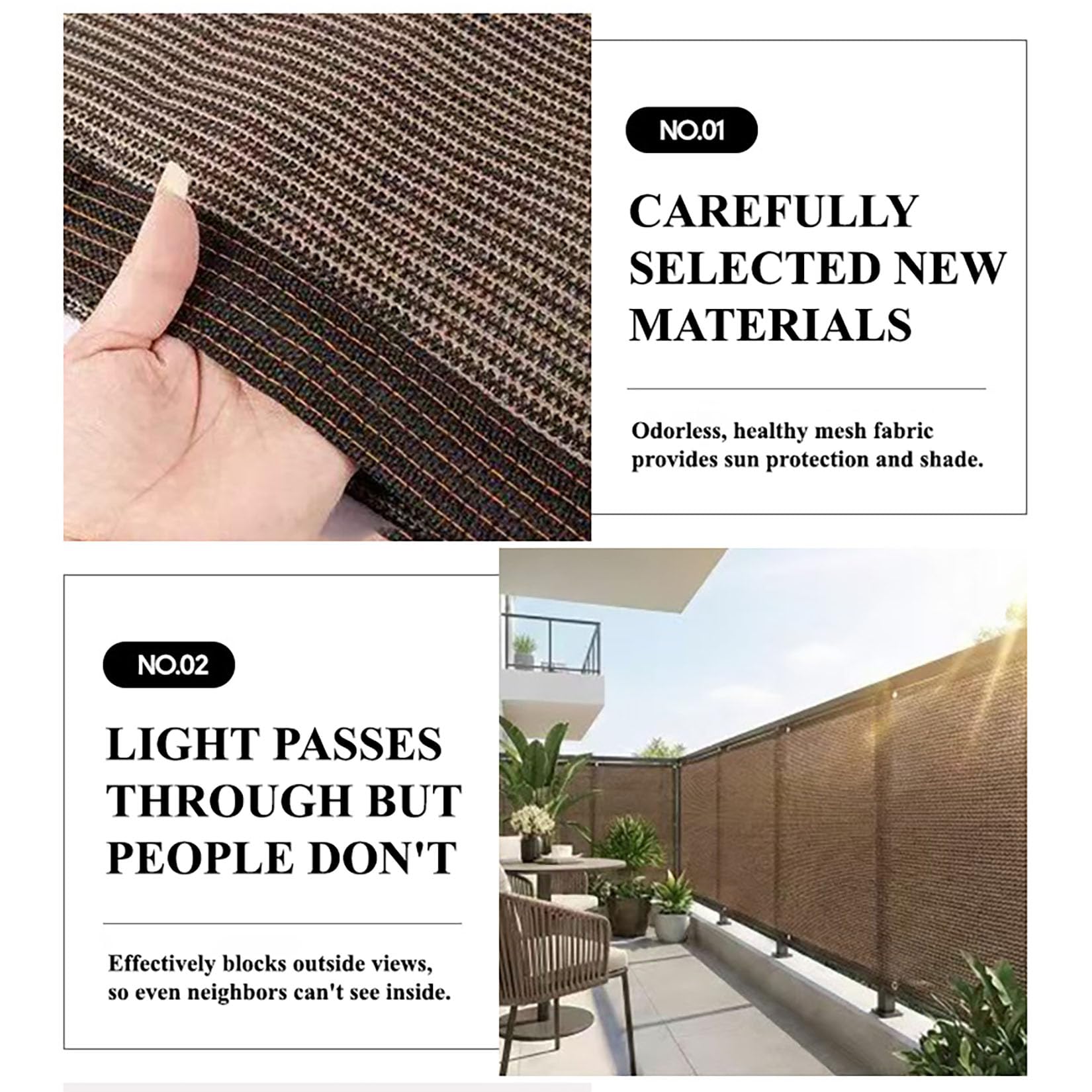 3x9m Traspirante Rete di Ombreggiatura Telo Ombreggiante per Esterni Telo Ombreggiante con Occhielli per Protezione Vele Privacy Antistrappo per Serra/Balcone/Cortile/Tetto/fiori/pianta Marrone