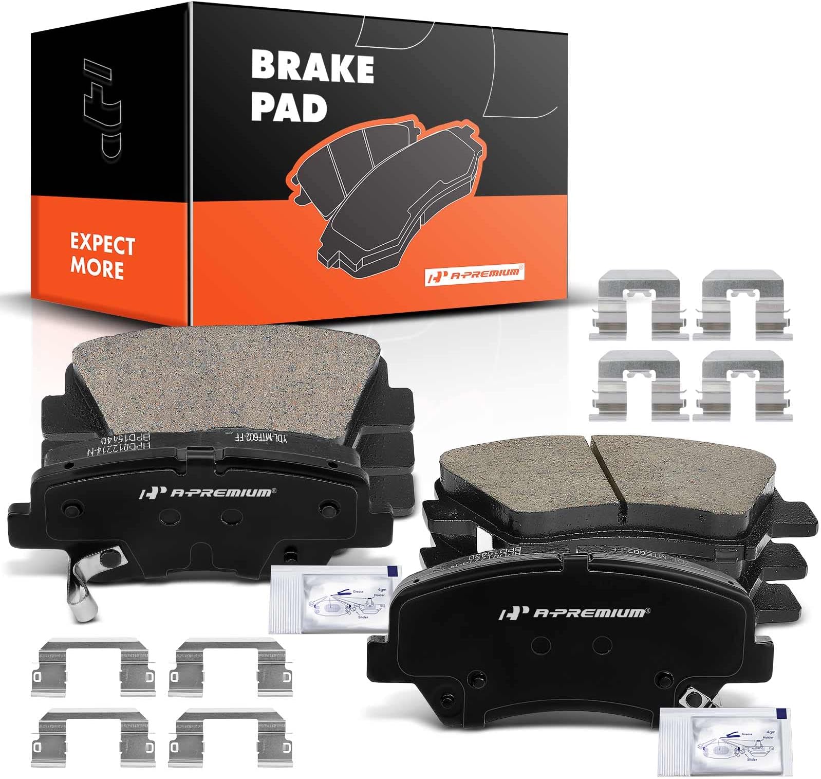A-Premium Front and Rear Ceramic Disc Brake Pads Set Compatible with Select Hyundai and Kia Models- Elantra Coupe GT 2011-2016, For Veloster 2012-2016, Forte/Forte Koup/Forte5 2014-2016, with Hardware
