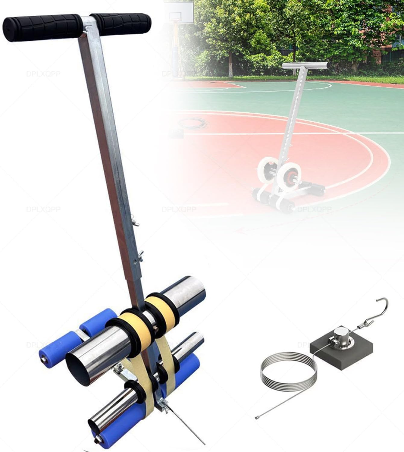 Premium Steel Push-Type Tape Applicator Machine,Adjustable Line Marking Tool for Parking Lot Striping,Court Lines,Road Marking with 14cm Max Tape Width & Circle Drawing Kit Bluerollers(upgrade)