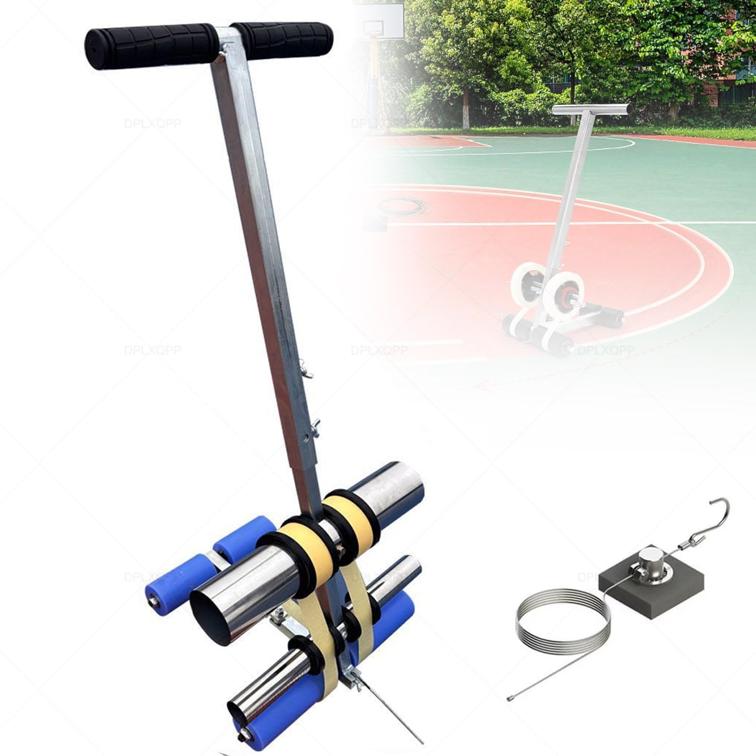 IUokLU Push-Type Tape Applicator Machine, Adjustable Line Marking Tool for Parking Lots, Courts, Roads with Circle Drawing Kit (Bluerollers(upgrade))