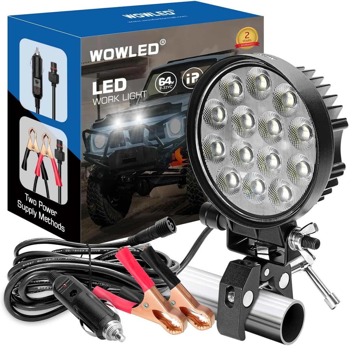 LED Boat Spotlight with Mounting Clamp, Super Bright LED Work Light 12V Marine Spot Lights for Boats Night Fishing, Battery Clamps/Cigarette Lighter Power Boat Headlights for Kayaking Camp Truck RV