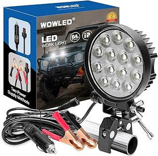 LED Boat Spotlight with Mounting Clamp, Super Bright LED Work Light 12V Marine Spot Lights for Boats Night Fishing, Battery Clamps/Cigarette Lighter Power Boat Headlights for Kayaking Camp Truck RV