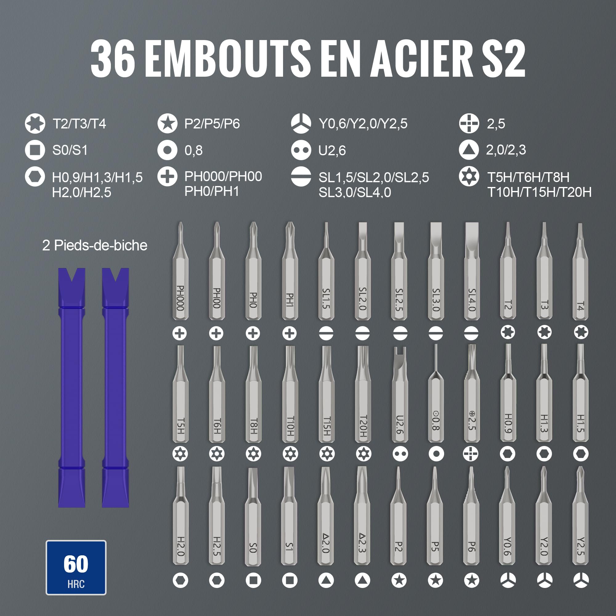 WORKPRO Tournevis Électrique de Précision 42 en 1 avec 36 Embouts | Embouts S2, Boîte Magnétique, Recharge USB Type-C, Idéal pour Téléphone, Montre et Appareil Photo